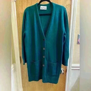 Vintage Ami Knits Dark Green Button Cardigan With Front Pockets